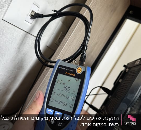 בדיקת תקינות של נקודת רשת בקיר באמצעות מכשיר בדיקה מקצועי